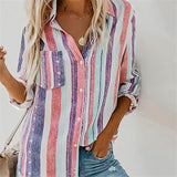 Color stripes Button Shirt Blouse