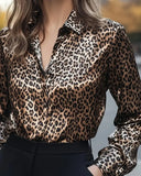 Lapel Long-Sleeved Leopard Print Shirt