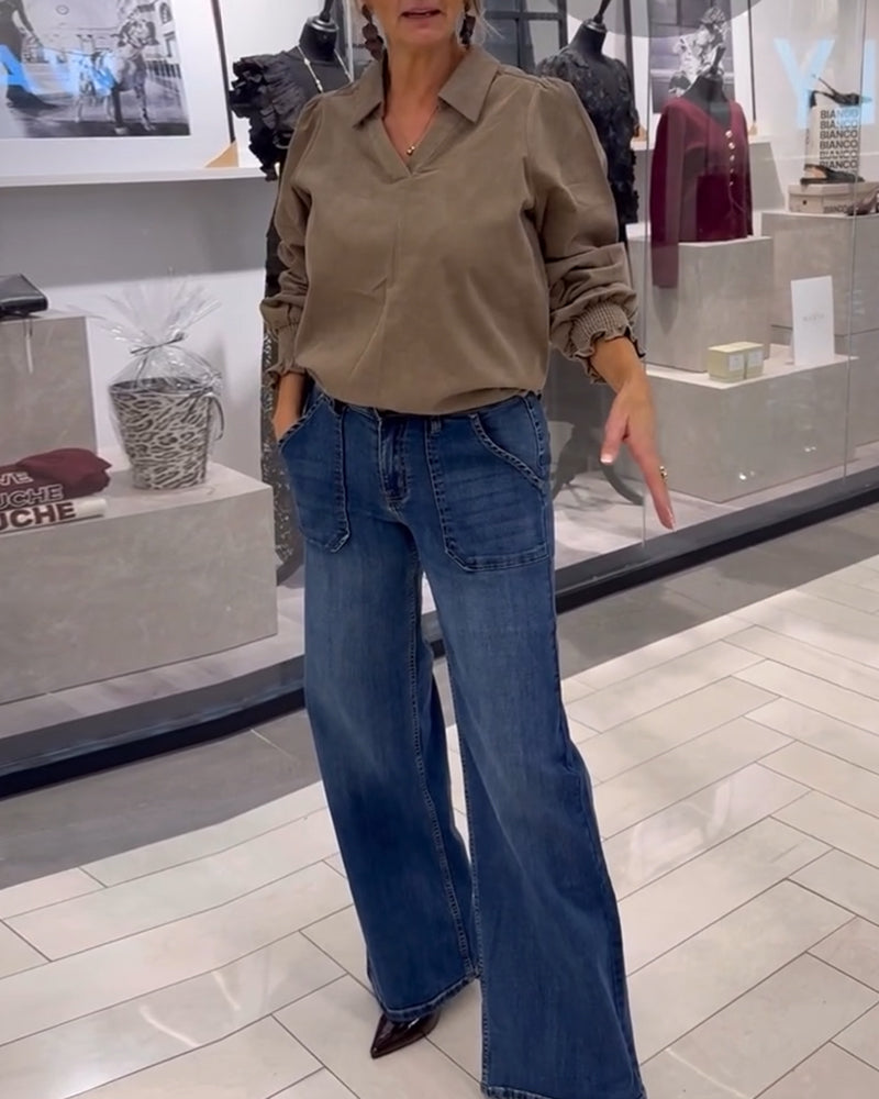 Lapel Long-Sleeved Corduroy Top