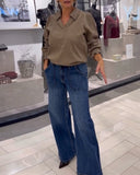 Lapel Long-Sleeved Corduroy Top