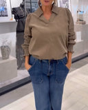 Lapel Long-Sleeved Corduroy Top