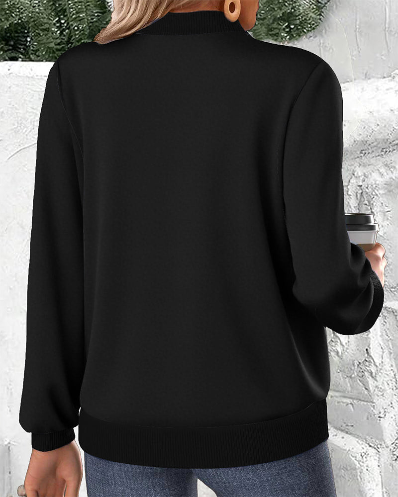 Zippered Sequined Long-Sleeved Coat