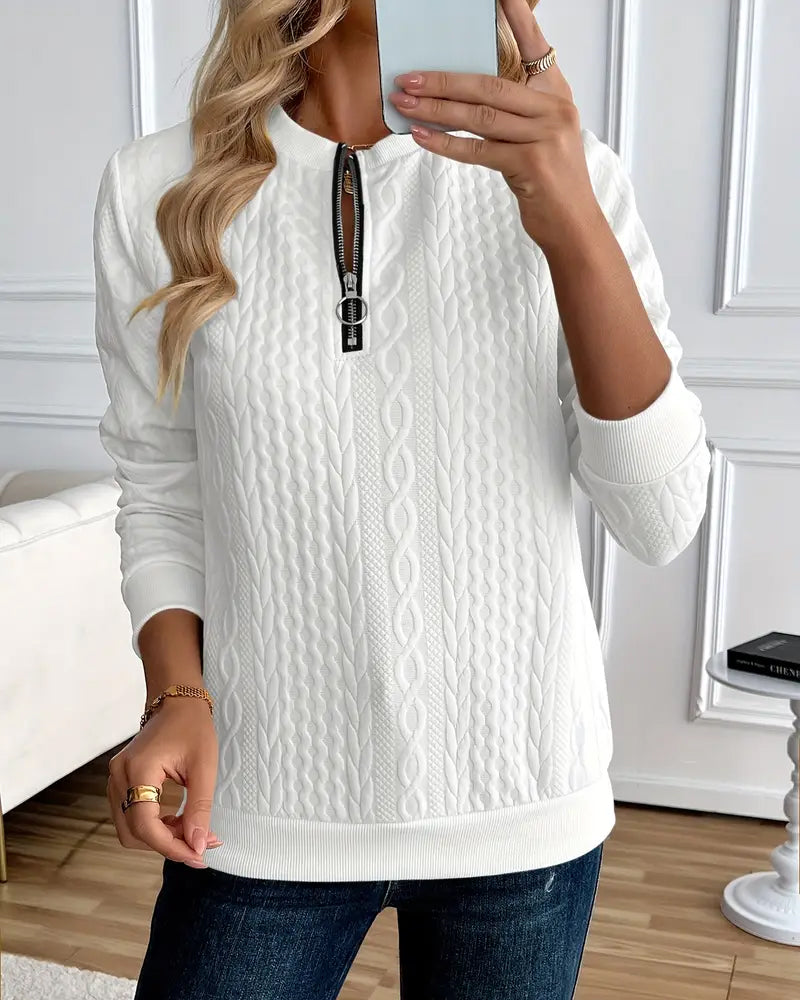 Zipped Cable-Knit Long-Sleeve Sweatshirt