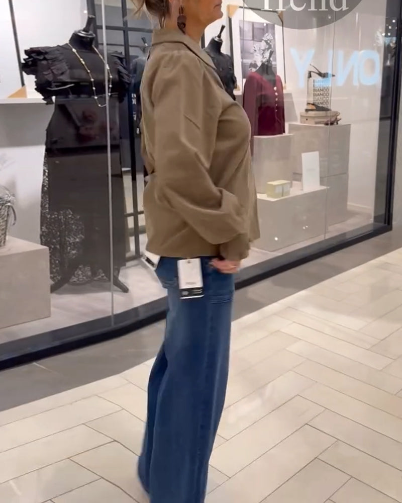 Lapel Long-Sleeved Corduroy Top