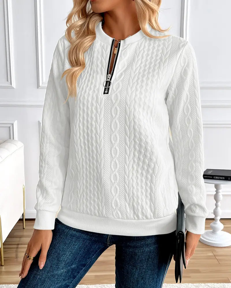 Zipped Cable-Knit Long-Sleeve Sweatshirt