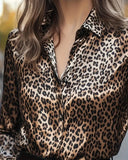 Lapel Long-Sleeved Leopard Print Shirt