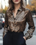Lapel Long-Sleeved Leopard Print Shirt