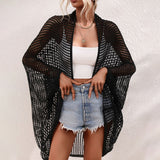 Women Beach Cover-up Open Solid Front Hollow-out Cardigan