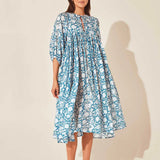 Women's Floral String Puff Sleeve Loose Midi Dress