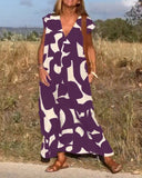 Geometric Print V-Neck Sleeveless Flowy Maxi Dress