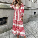 Women Floral Boho Puff Sleeve Tiered Maxi Loose Casual Dress