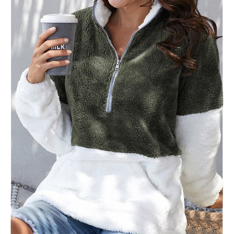 Zip Contrast Plush Jacket