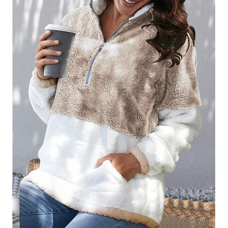 Zip Contrast Plush Jacket