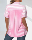 Striped Short Sleeve Button Lapel Shirt with Pocket