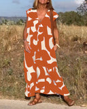 Geometric Print V-Neck Sleeveless Flowy Maxi Dress