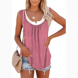 Solid Panel Sleeveless Smocked Tank Top T-shirt