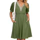 Women Boho V Neck Solid High Waist Tunic Dress