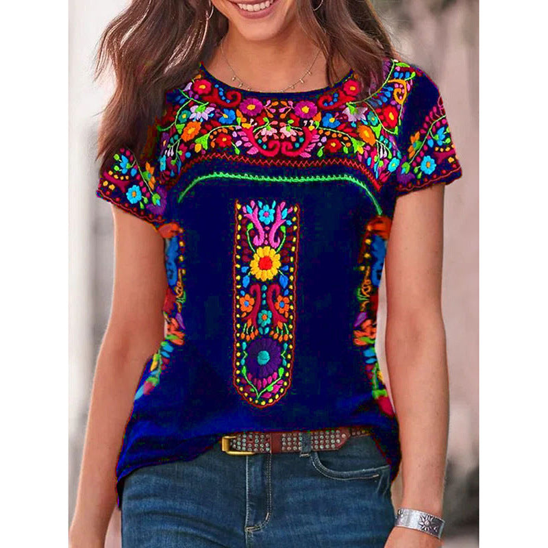 Bohemia Print Round Neck T-shirt