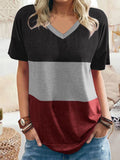Casual Color Block V-Neck T-Shirts