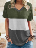 Casual Color Block V-Neck T-Shirts