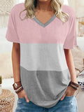 Casual Color Block V-Neck T-Shirts