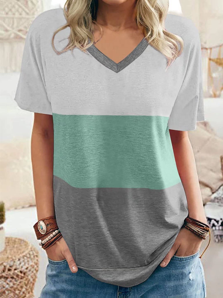 Casual Color Block V-Neck T-Shirts