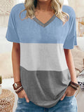 Casual Color Block V-Neck T-Shirts