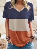 Casual Color Block V-Neck T-Shirts