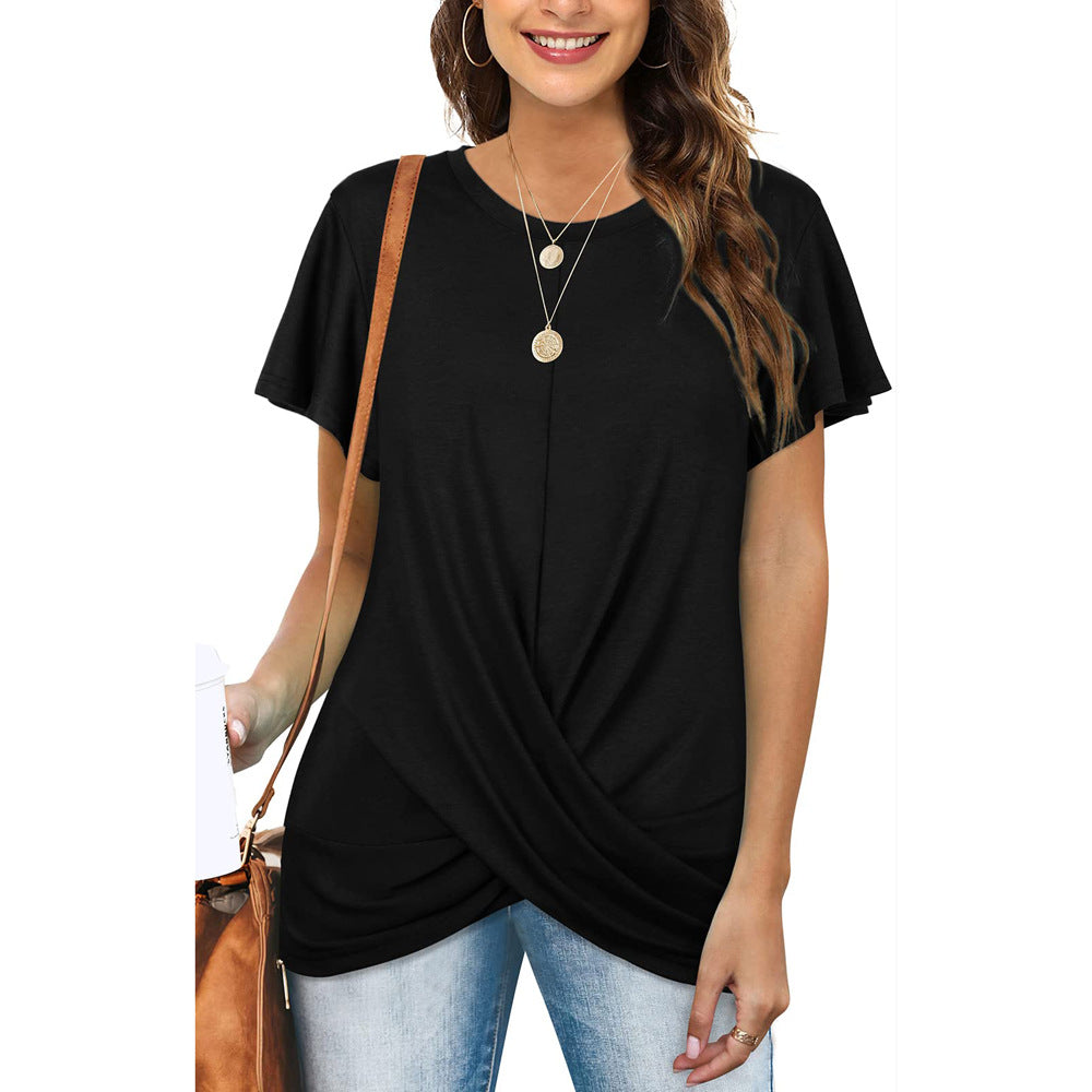 Casual Solid O-Neck Bufferfly T-shirt