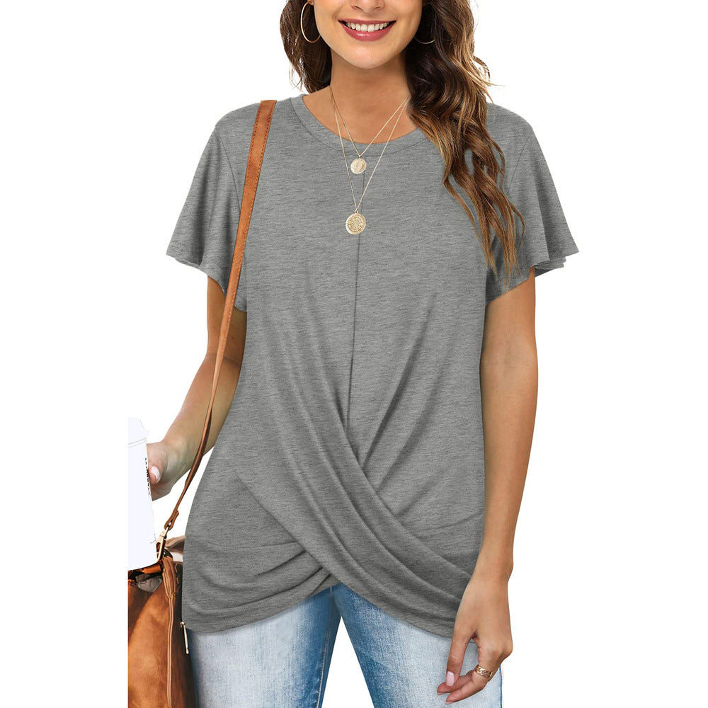 Casual Solid O-Neck Bufferfly T-shirt
