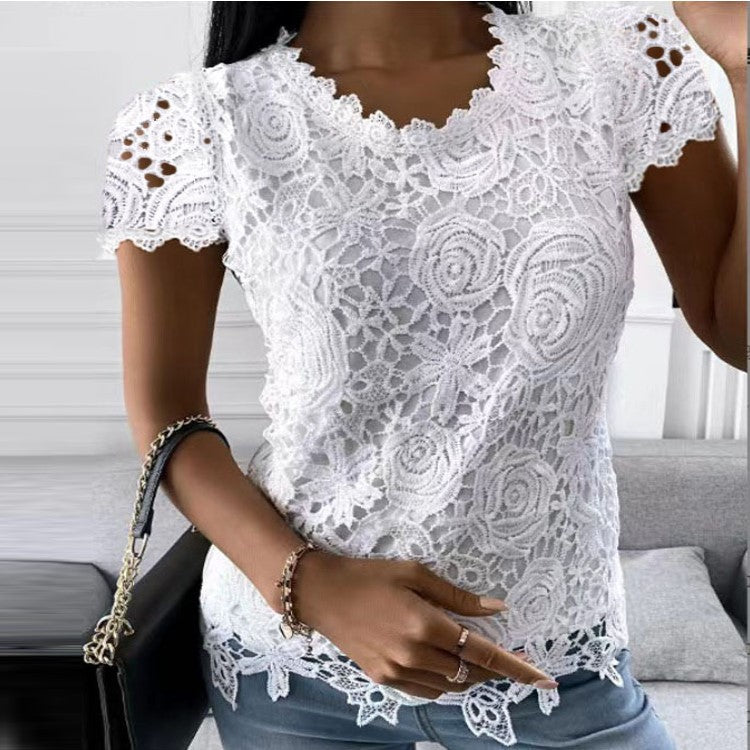Lace Short Sleeve Pullover T-Shirt