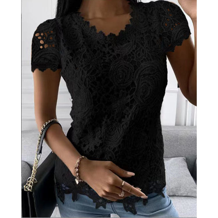 Lace Short Sleeve Pullover T-Shirt