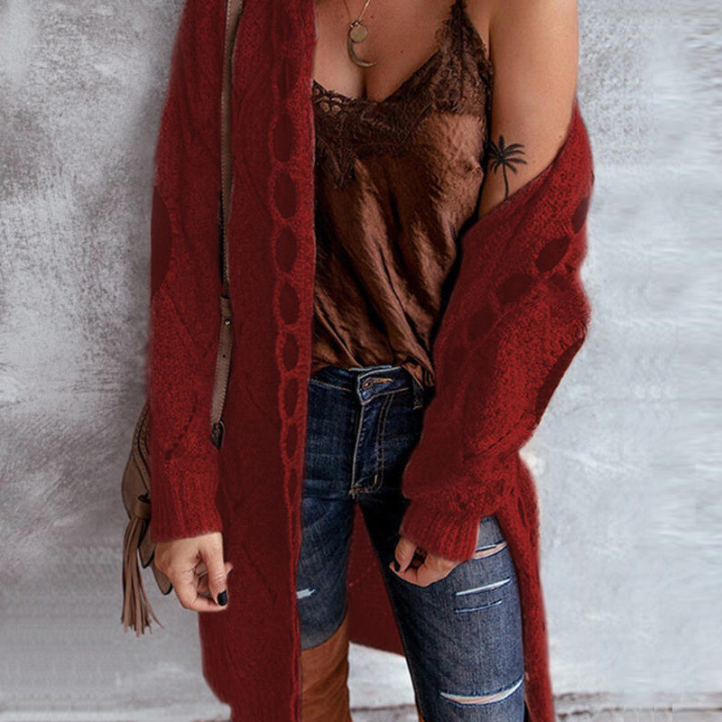 Hooded Knit Maxi Cardigan Outwear Shelia