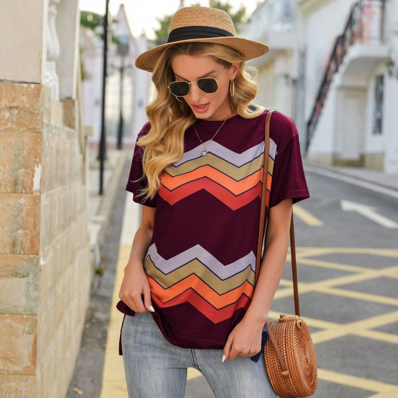 Striped Print Crew Neck T-shirt
