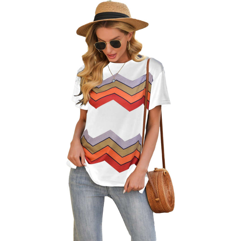 Striped Print Crew Neck T-shirt