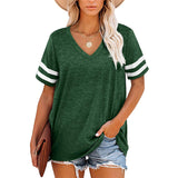 V-Neck Striped Short Sleeve Casual T-Shirt