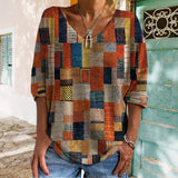 Women's Loose Multicolor Plaid Print T-Shirt