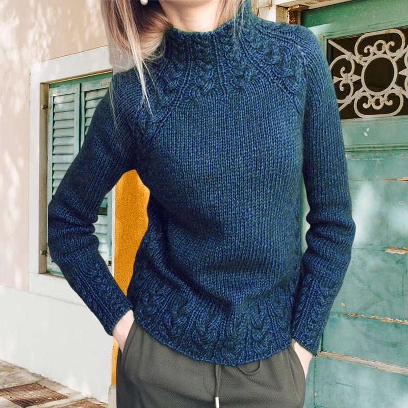 Women s Solid Color Turtleneck Knitted Sweater Blue M