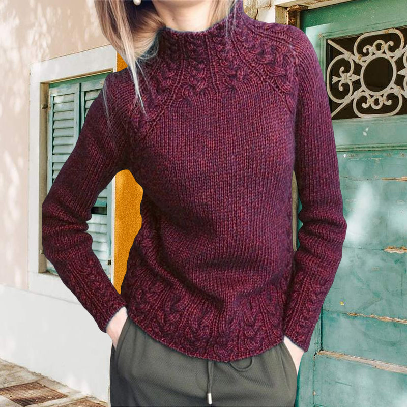 Women s Solid Color Turtleneck Knitted Sweater Burgundy M