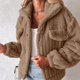 Women Turn-down Collar Buttoned Teddy Jacket Fleece Coat