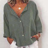 Plain Button Casual V-Neck Linen Shirt