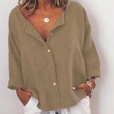 Plain Button Casual V-Neck Linen Shirt