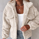 Women Turn-down Collar Buttoned Teddy Jacket Fleece Coat