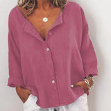 Plain Button Casual V-Neck Linen Shirt