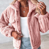 Women Turn-down Collar Buttoned Teddy Jacket Fleece Coat