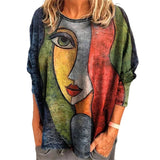 Abstract Face Print Loose Shirt