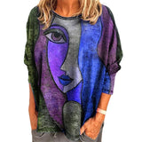 Abstract Face Print Loose Shirt