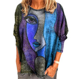 Abstract Face Print Loose Shirt