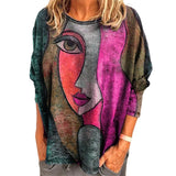 Abstract Face Print Loose Shirt