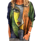 Abstract Face Print Loose Shirt